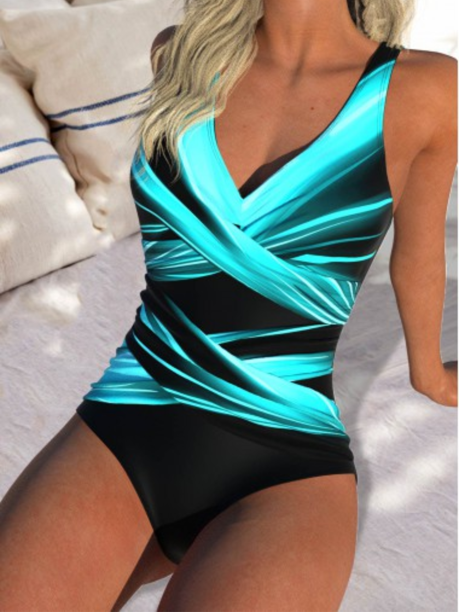 Women’s Black One Piece Swimsuit Tummy Control Tribal Print Swimwear