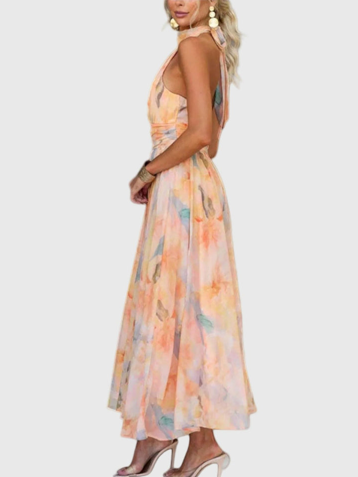 Flowy Maxi Dress Women Back Cut Out Waist Defined Occasion Wear