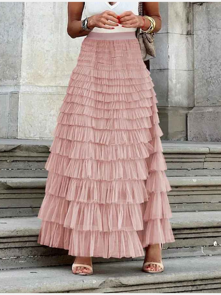 Women's boho mesh tiered skirt high waist summer outfit