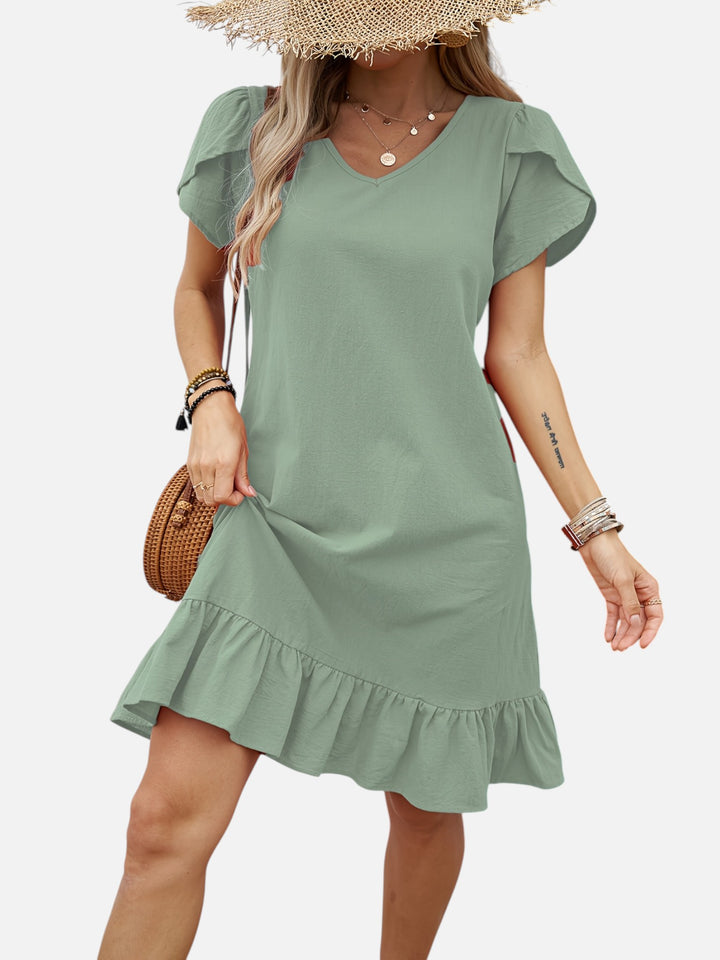 Women's Lightweight V-Neck Ruffle Dress Casual Chic Outfit