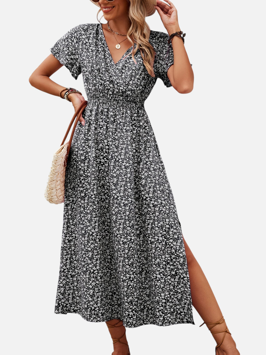 Women's Floral Maxi Dress for Summer Elegant High Slit Outfit
