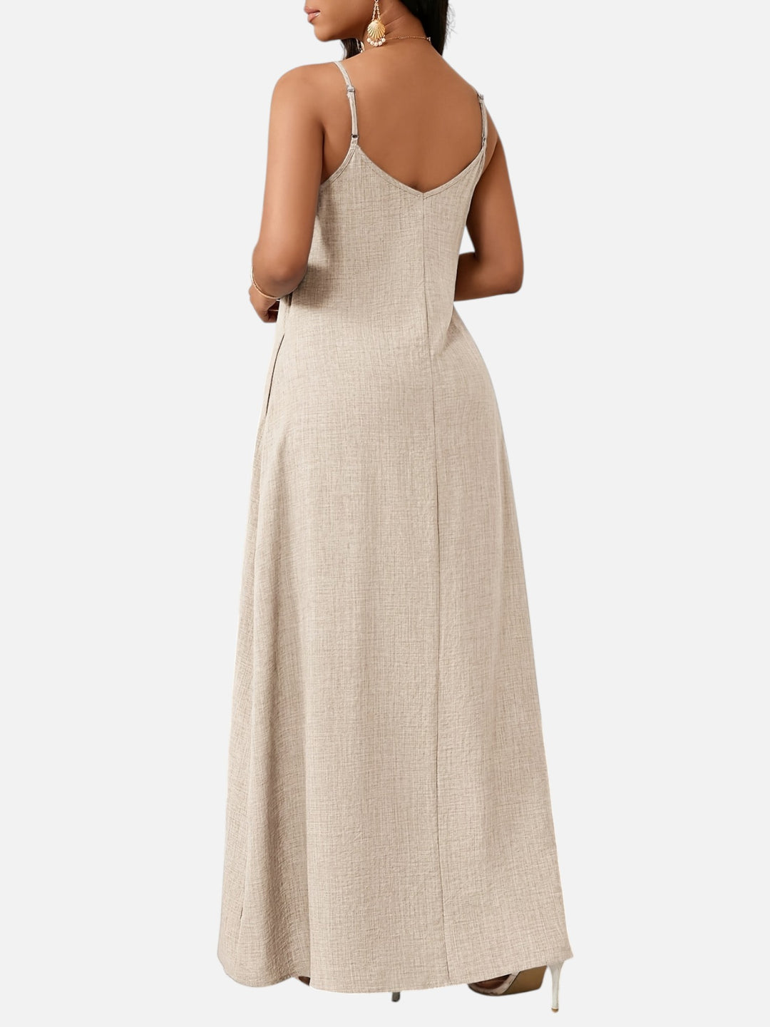 Women's A-Line Maxi Dress Cotton Blend V-Neck Spaghetti Strap