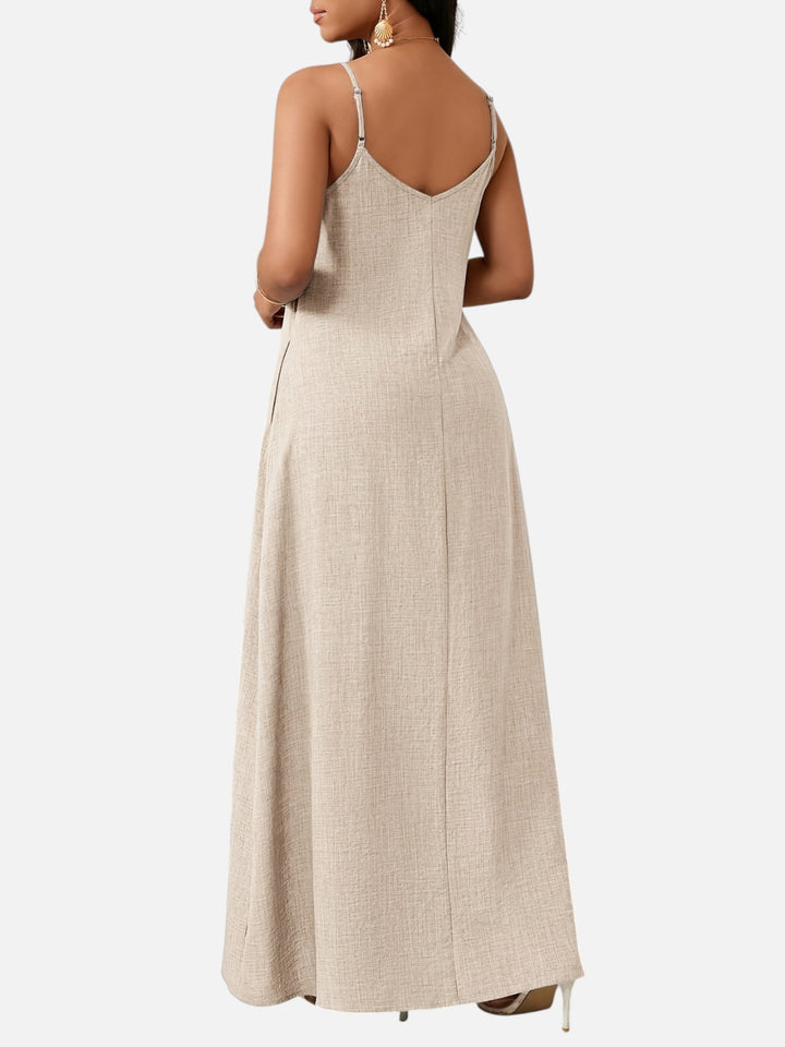 Women's A-Line Maxi Dress Cotton Blend V-Neck Spaghetti Strap