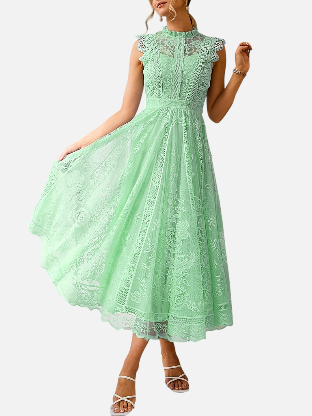 Women’s Lace Maxi Dress Wedding Guest Elegant Flared Fit