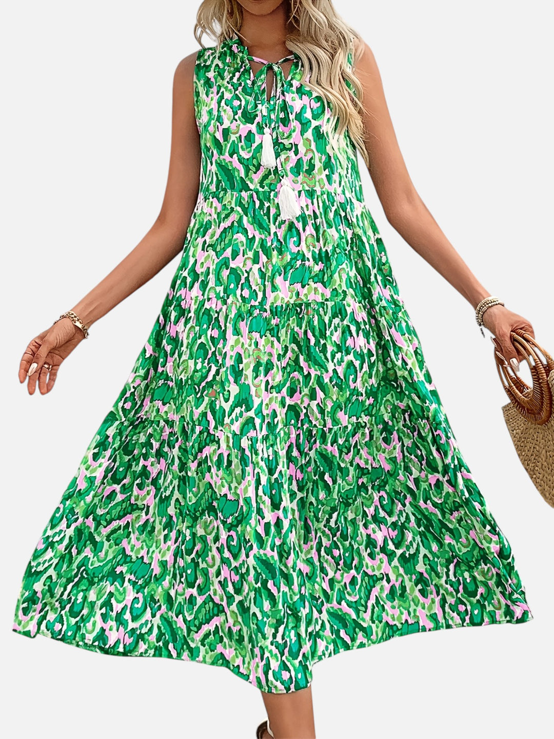women's boho maxi dress sleeveless summer vacation outfit printed