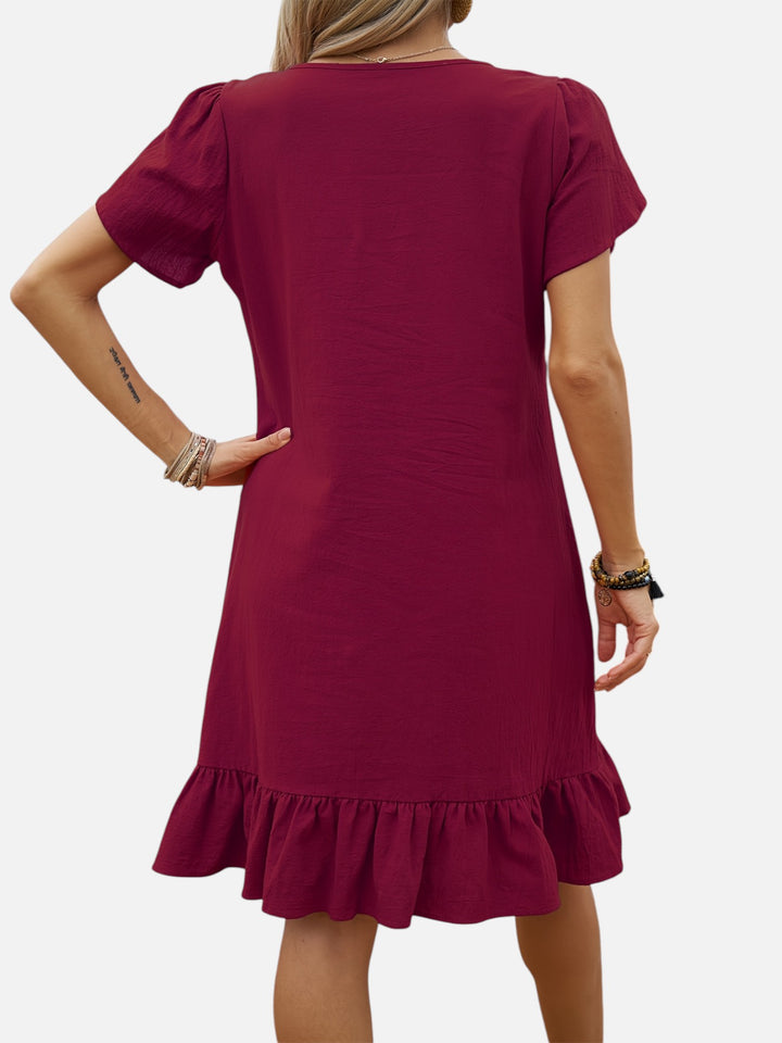 Women's Lightweight V-Neck Ruffle Dress Casual Chic Outfit