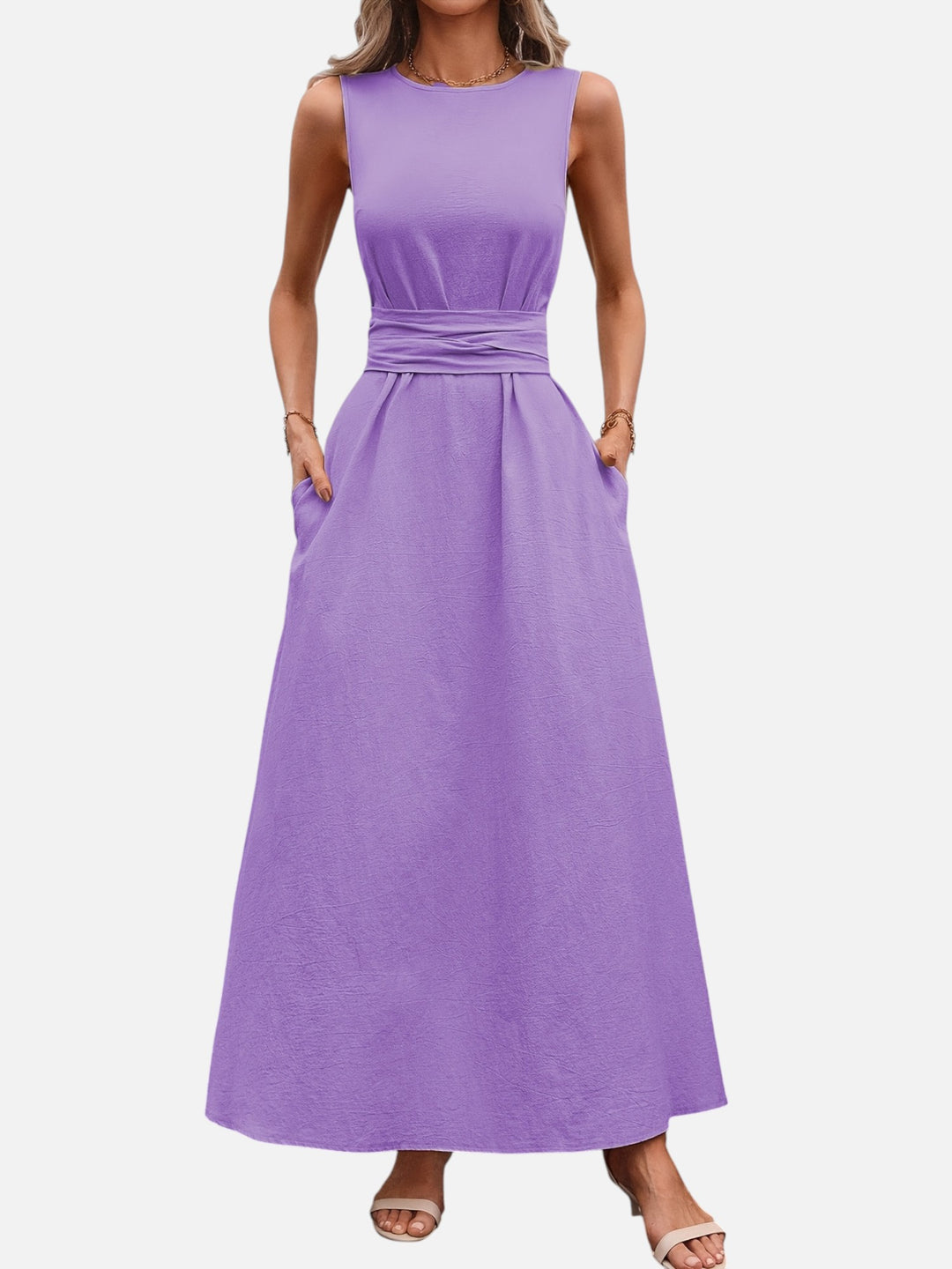 Sleeveless dress for women bow waist casual summer outfit