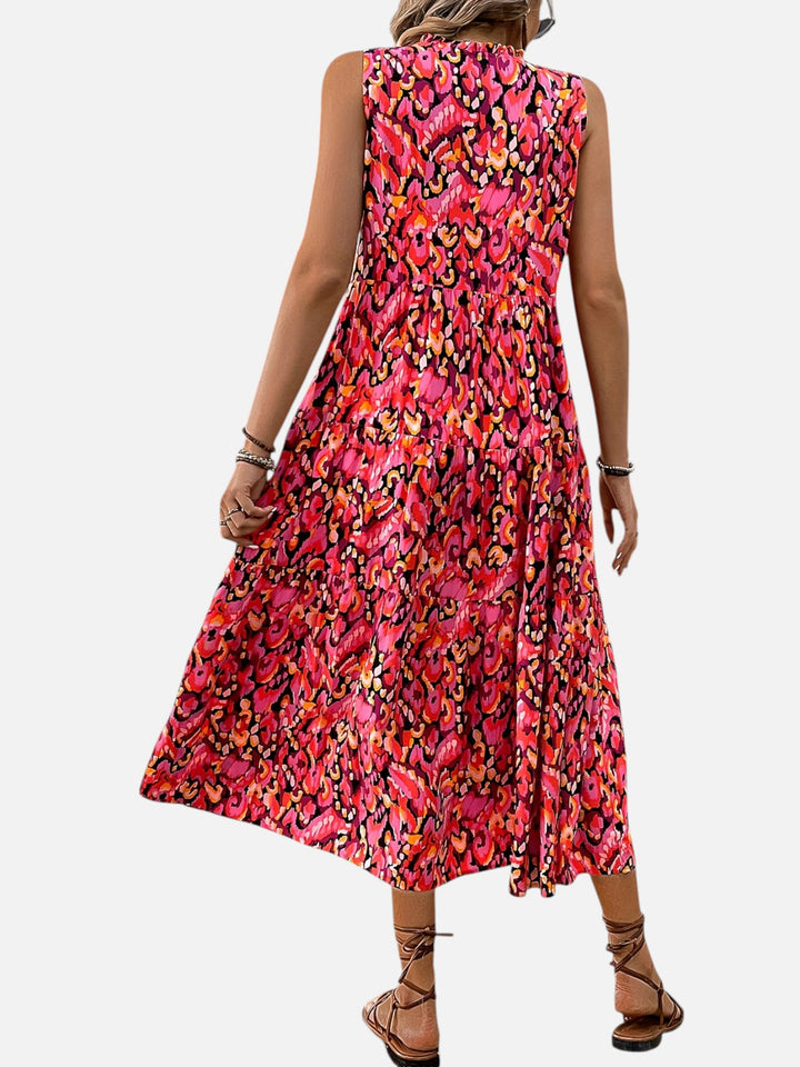 women's boho maxi dress sleeveless summer vacation outfit printed
