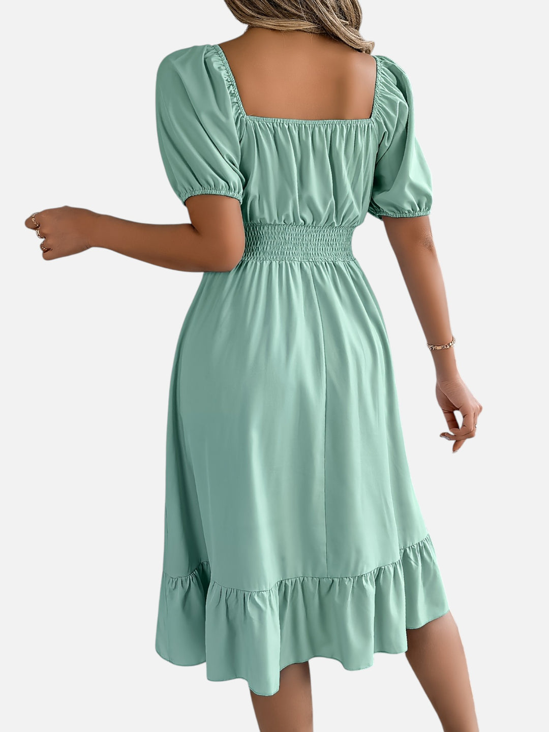 Women’s Midi Dress Square Neck A-Line Waist Belt Summer Dress