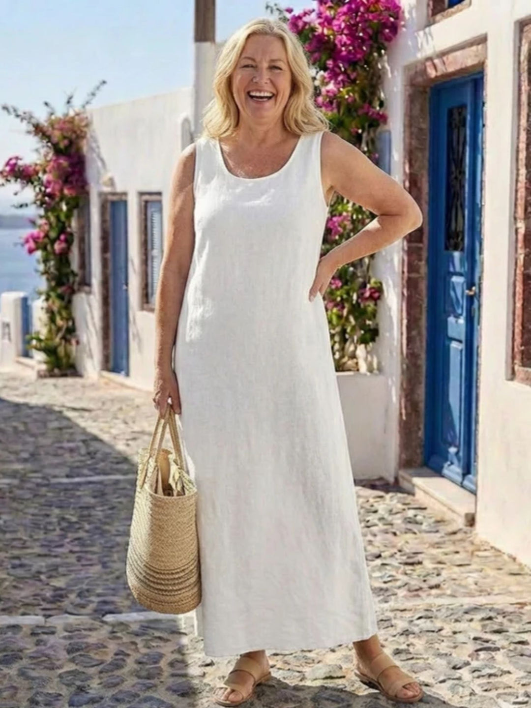 Women sleeveless midi dress comfortable summer outfit