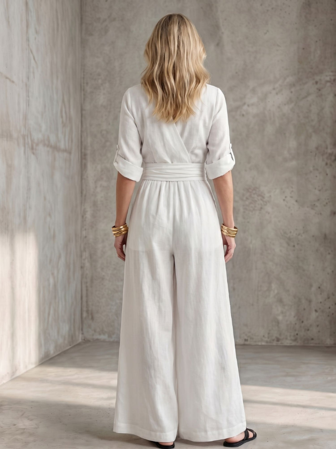 Women Full Length Jumpsuit Cross Bodice Soft Fabric Casual Elegant Wear