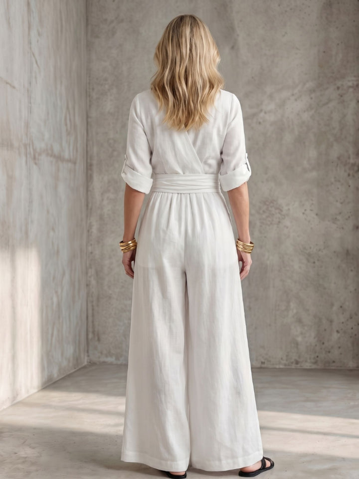 Women Full Length Jumpsuit Cross Bodice Soft Fabric Casual Elegant Wear
