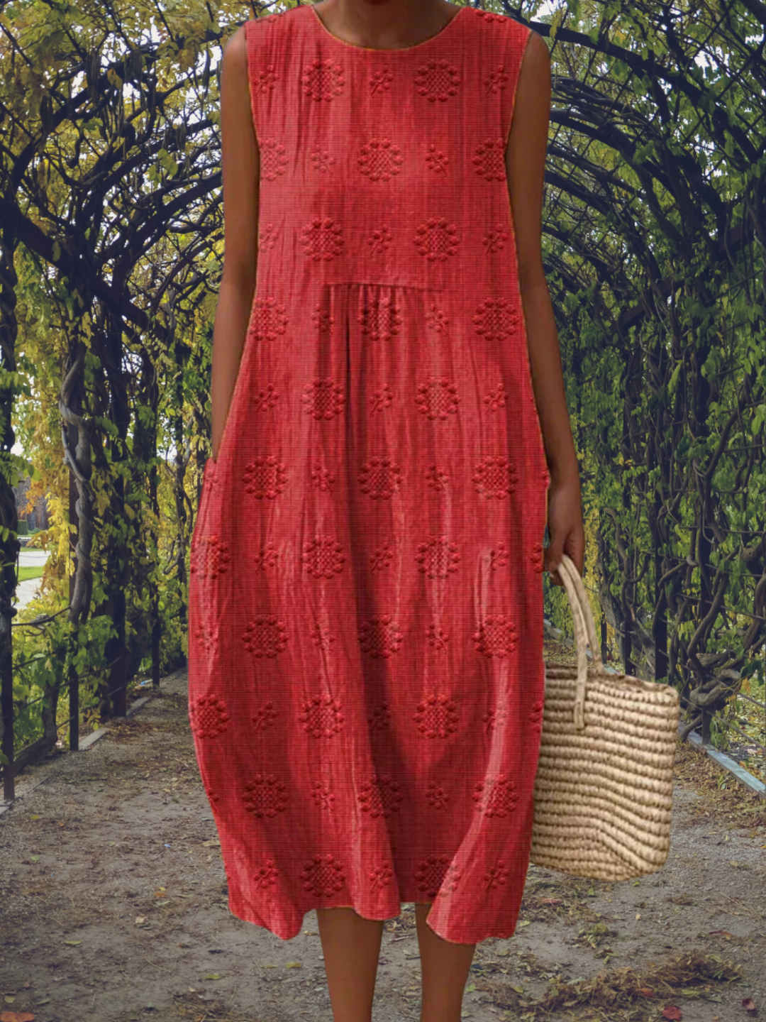 Dress Lightweight Embroidered Midi Dress for Everyday Comfort
