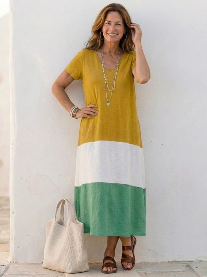 Women's Midi Dress V-Neck Short Sleeve for Casual Wear