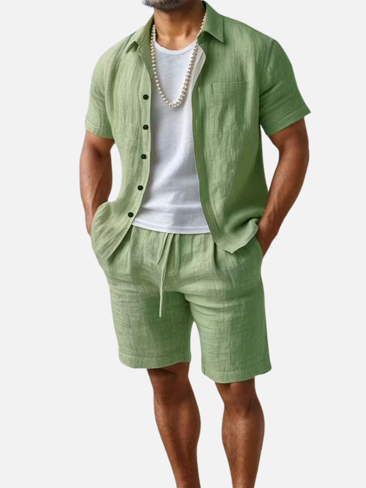 Men’s Summer Beach Outfit Shirt and Shorts Set Lightweight Quick Dry