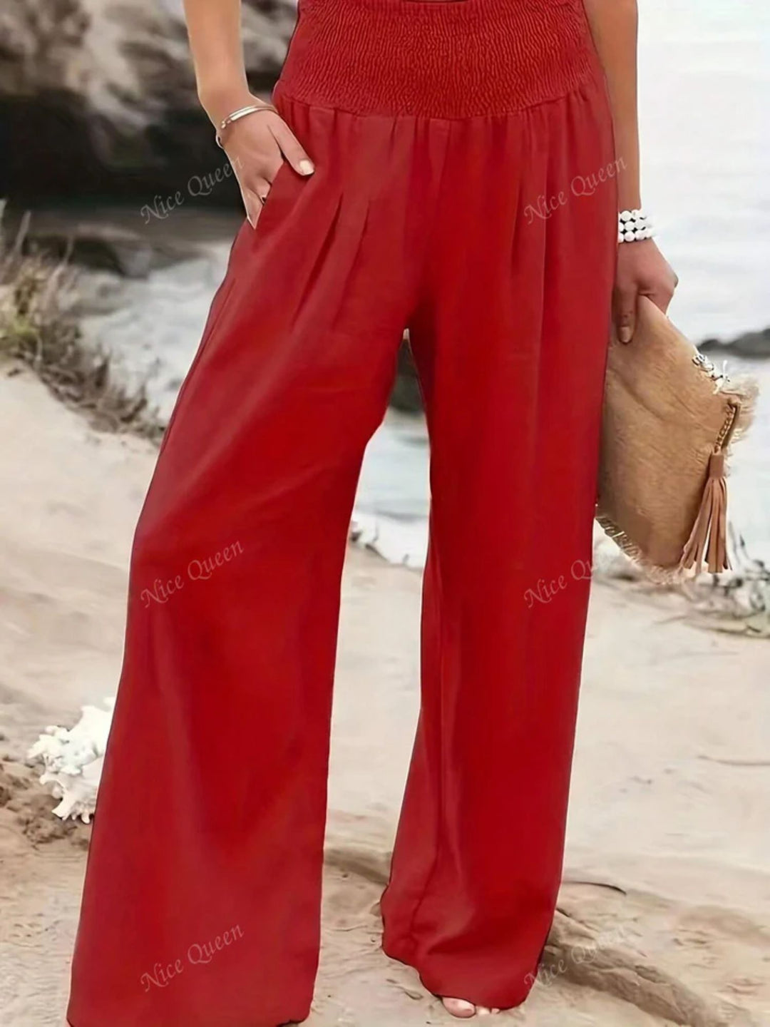 Women Linen Trousers Breathable Relaxed Fit Casual Everyday Pants