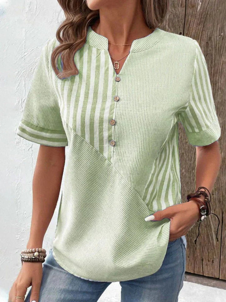 Women Striped Blouse Elegant Button Front Soft Everyday Top