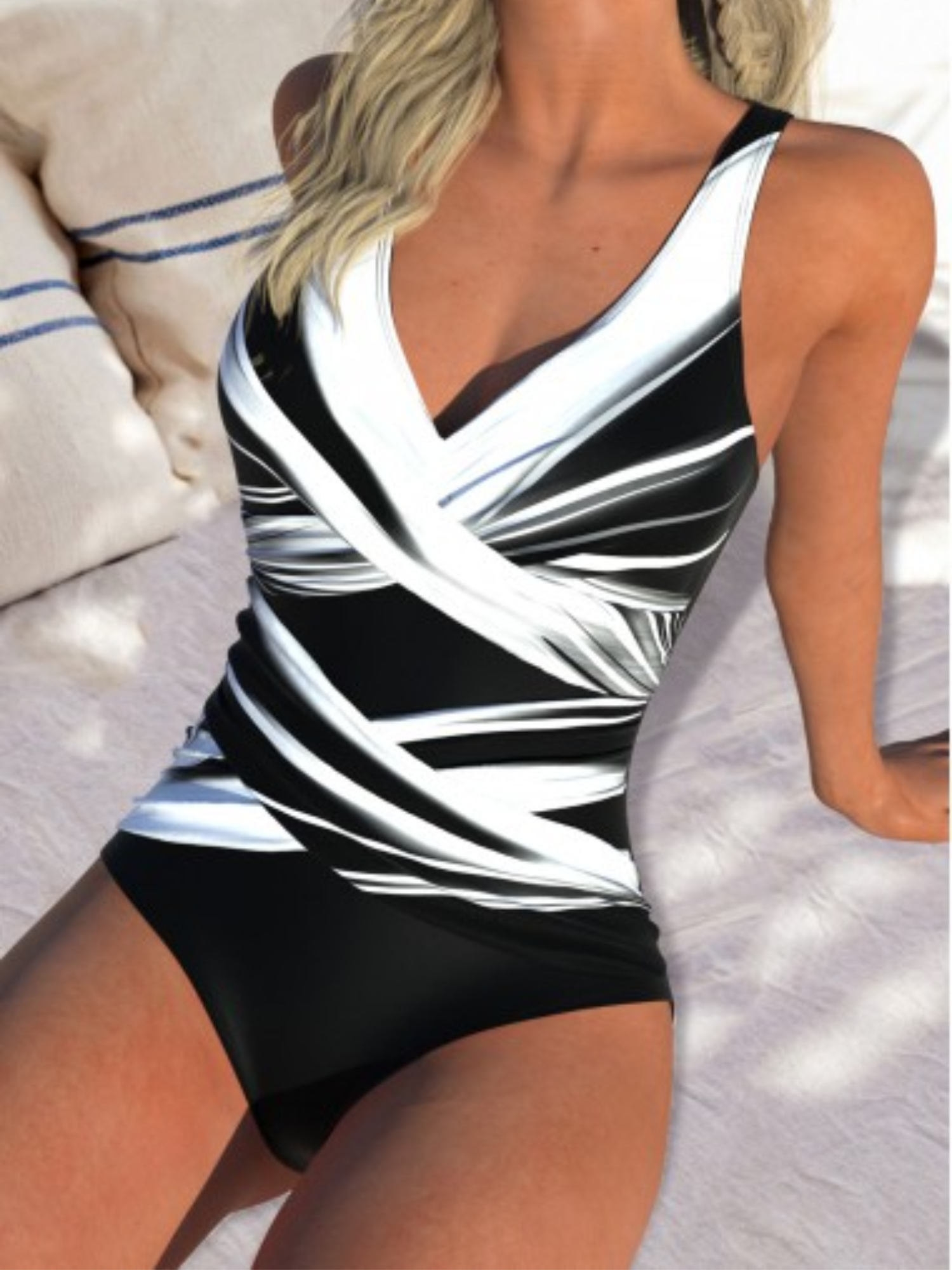 Women’s Black One Piece Swimsuit Tummy Control Tribal Print Swimwear