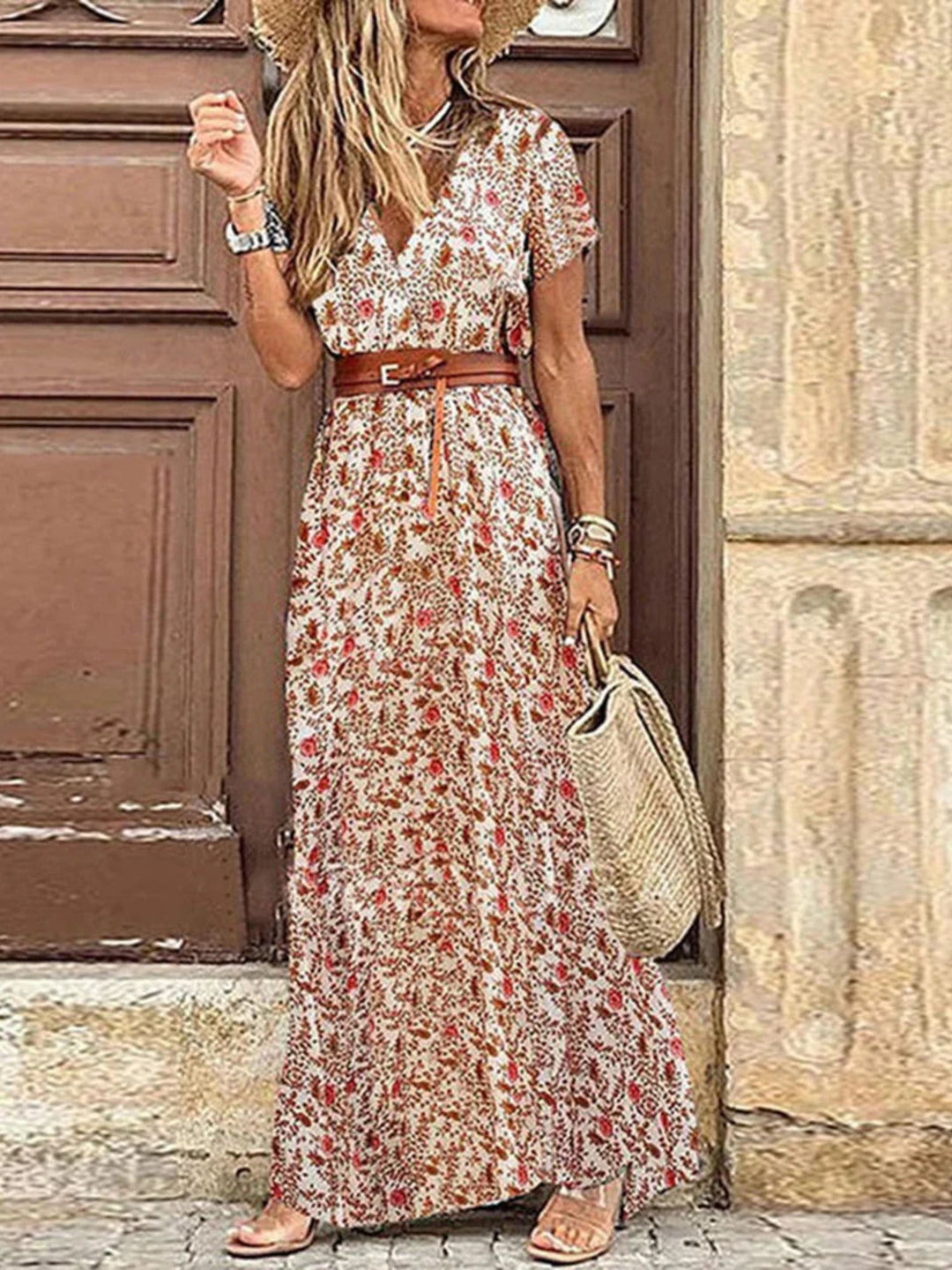 Women’s V-Neck Maxi Dress Relaxed Fit Everyday Wear Breathable Style