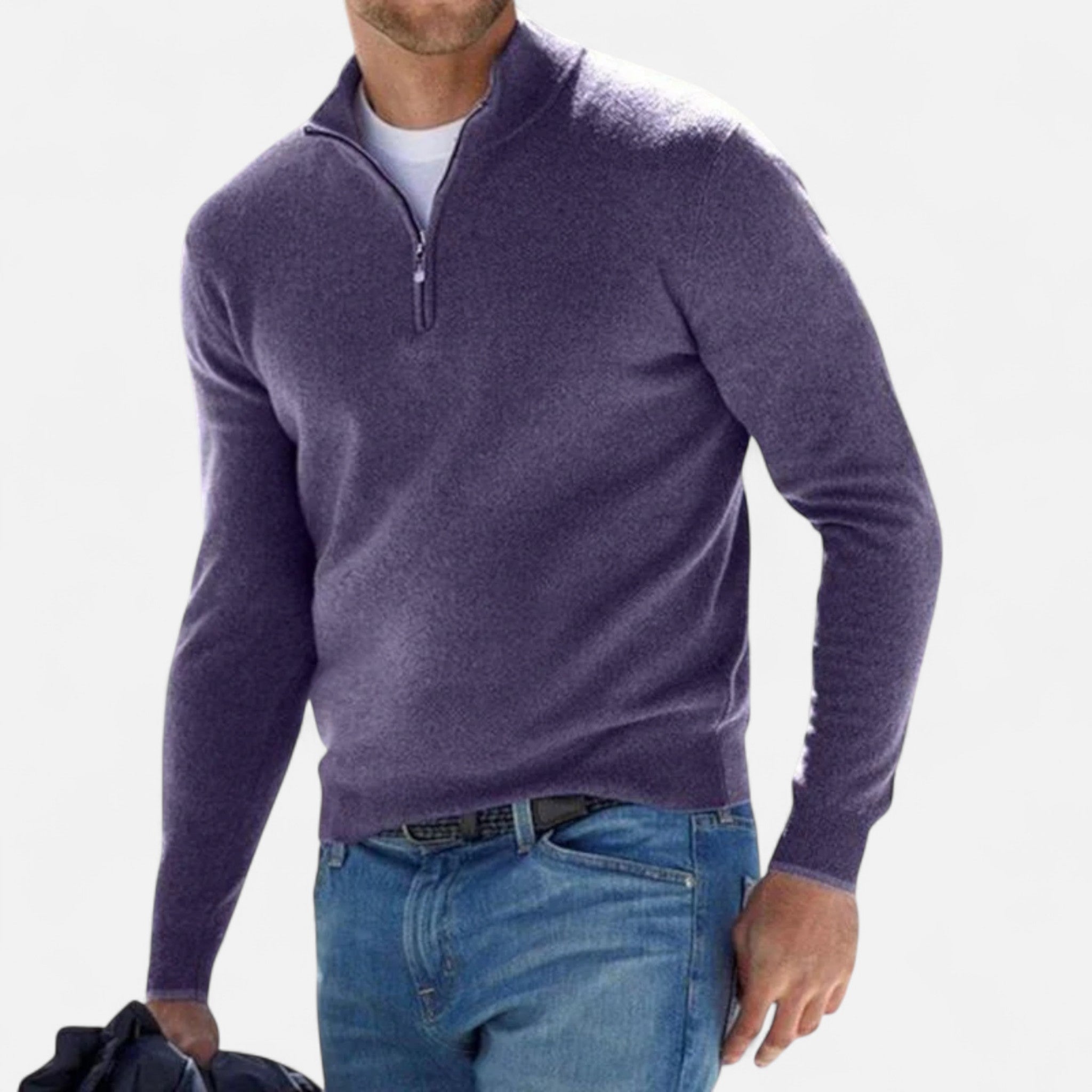 Aurevien | Men’s Fine Knit Half-Zip Jumper – Oxford Classic