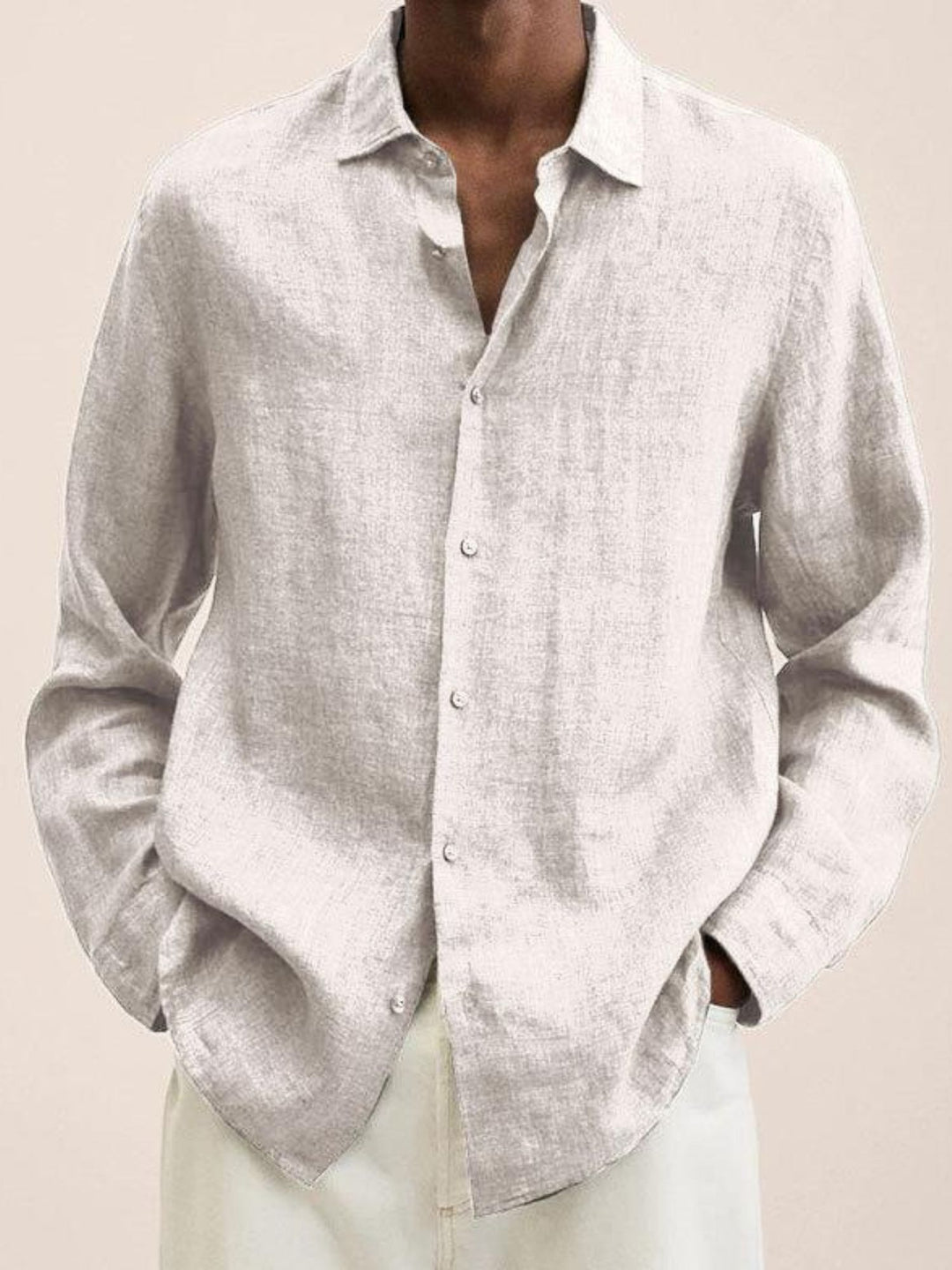 Linen Shirt Men Breathable Long Sleeve Smart Casual Everyday Wear