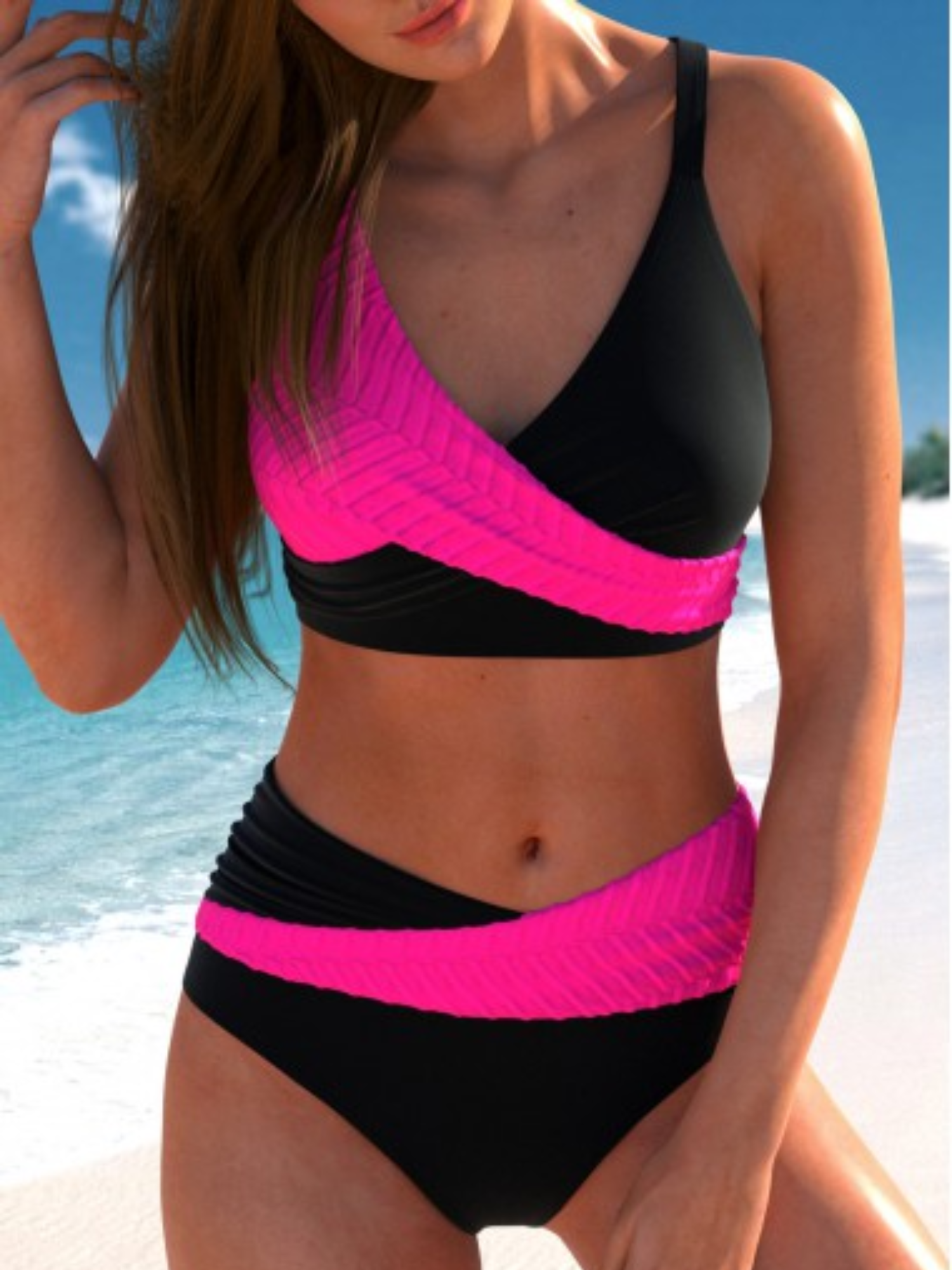 Women's High Waist Pink Bikini Set Beach & Pool Swimwear