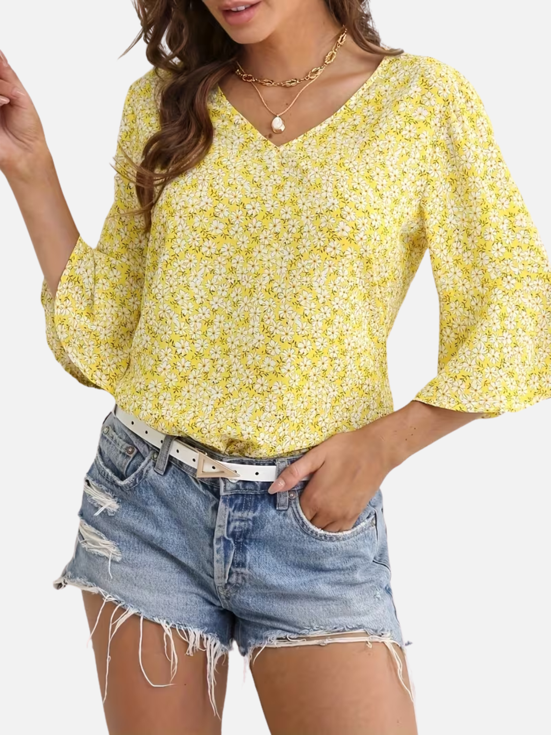 Women's Floral V-Neck Blouse for Spring Summer Casual Wear
