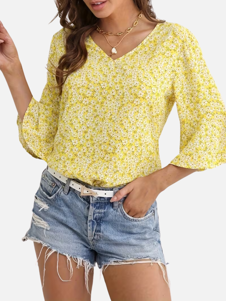 Women's Floral V-Neck Blouse for Spring Summer Casual Wear