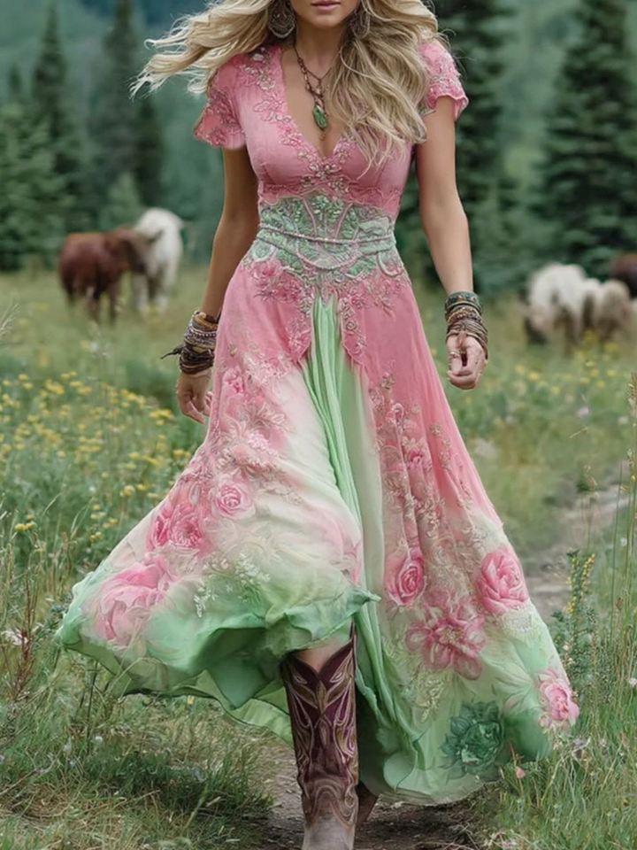 Women's lightweight summer dress maxi gradient formal wear