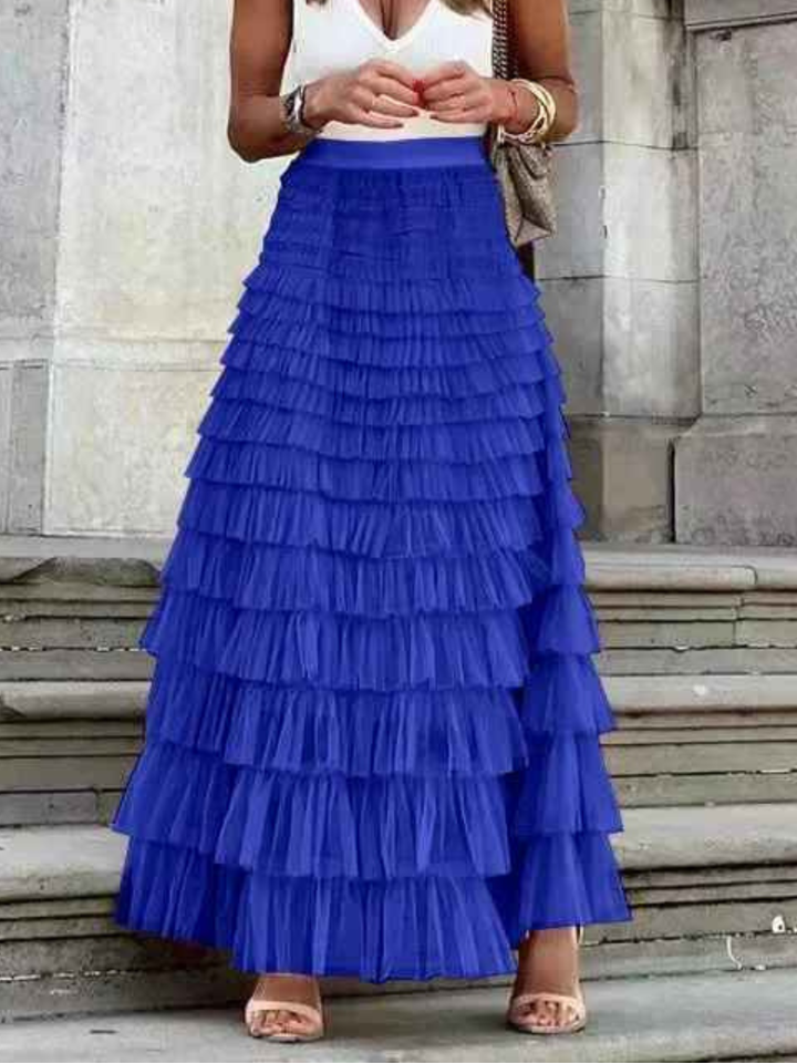Women's boho mesh tiered skirt high waist summer outfit