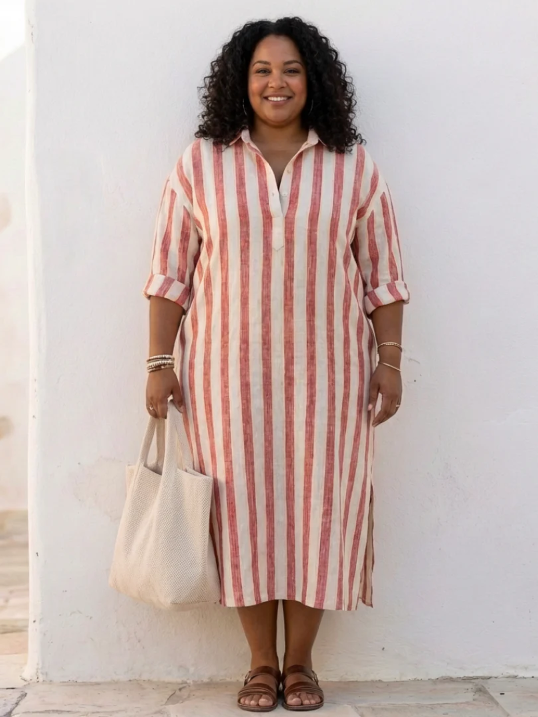 Women’s Shirt Dress Midi Striped Long Sleeve Everyday Outfit