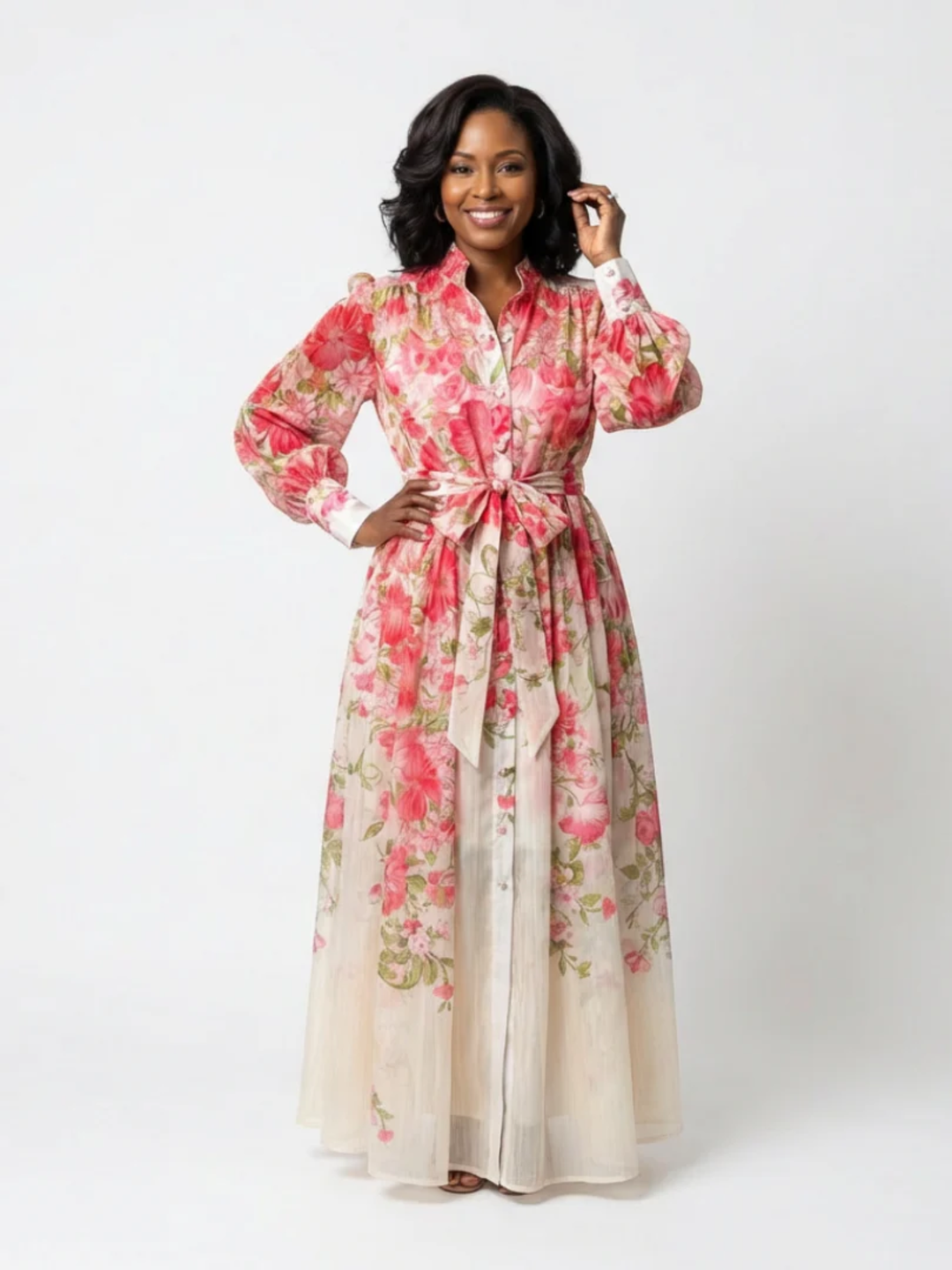 Women's long sleeve floral maxi dress lightweight formal dress