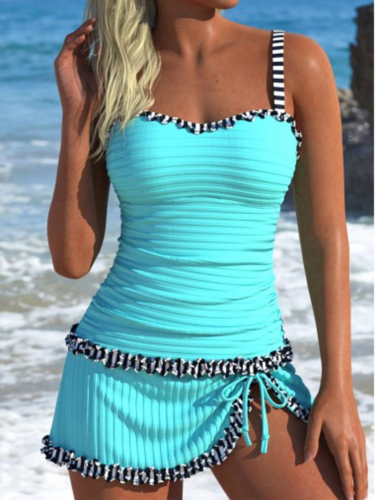 Women's Coral Tankini Swimsuit High Waisted Tummy Control Swimwear