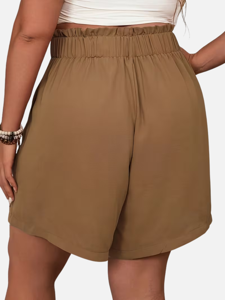 Women's Plus Size Track Shorts Elastic Waist Button Casual Shorts
