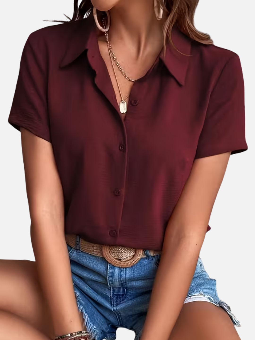 Women's Summer Blouse Button Front Collared Casual Chic Top
