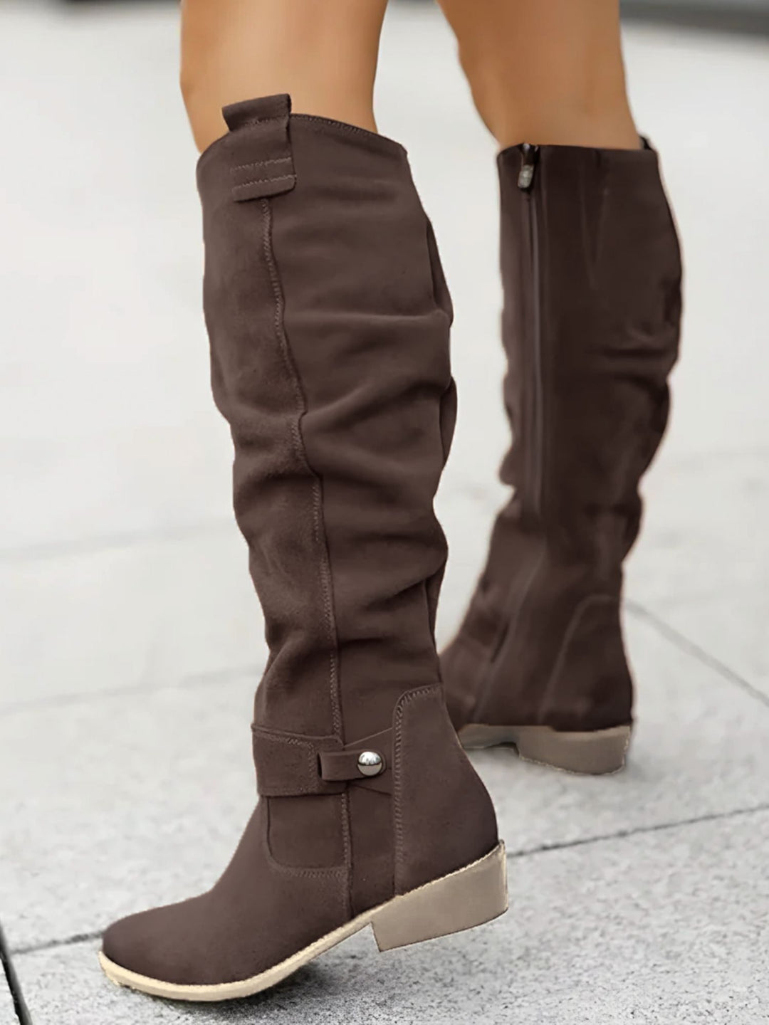 Women Knee High Boots Side Zipper Non Slip Casual Winter Footwear
