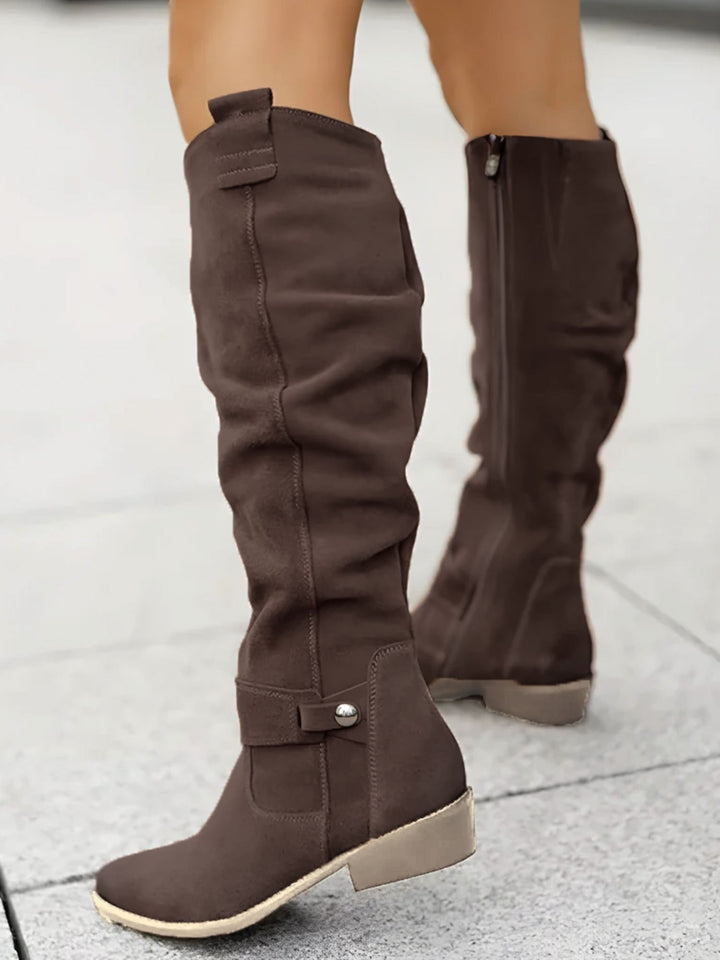 Women Knee High Boots Side Zipper Non Slip Casual Winter Footwear