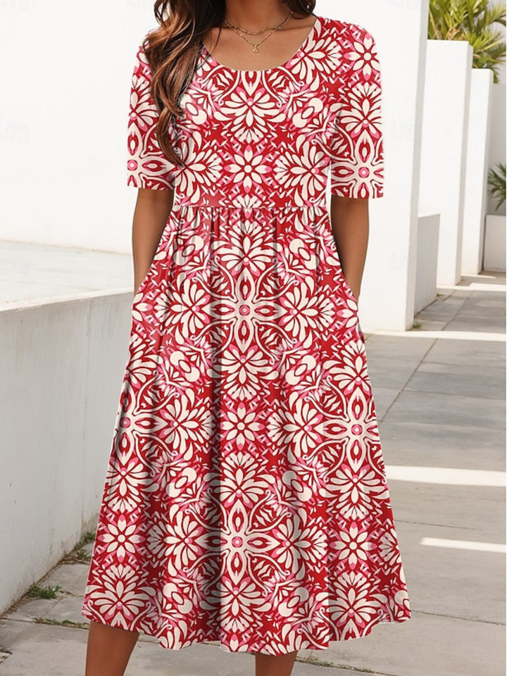 Midi Dress Elegant Short Sleeve Dress for Brunch & Holidays