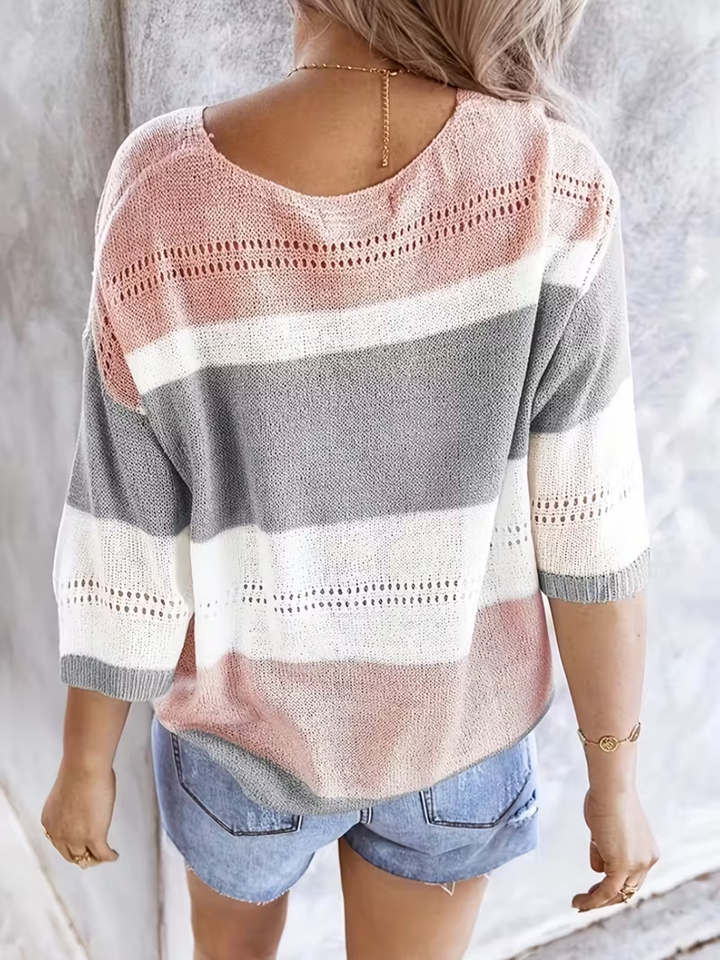 Women's summer off shoulder top multicolor V-neck cutout slim fit