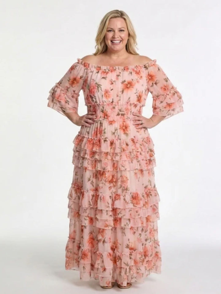 Women’s Summer Maxi Dress Airy Floral Off Shoulder Vacation Wear