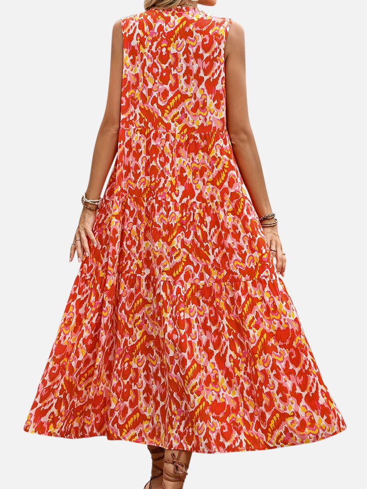 women's boho maxi dress sleeveless summer vacation outfit printed