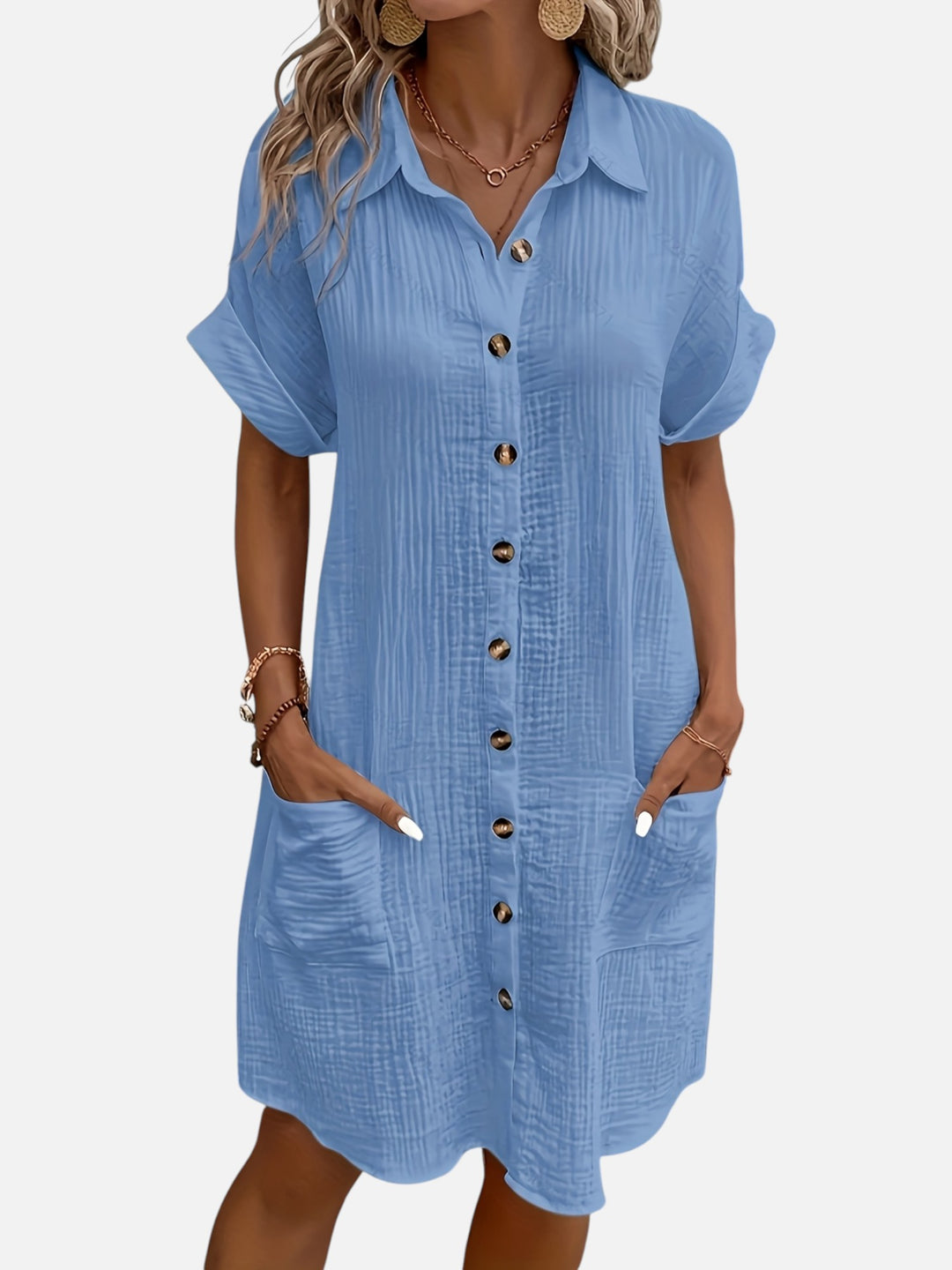 Women’s Cotton Midi Dress Button Front Comfortable Everyday Wear