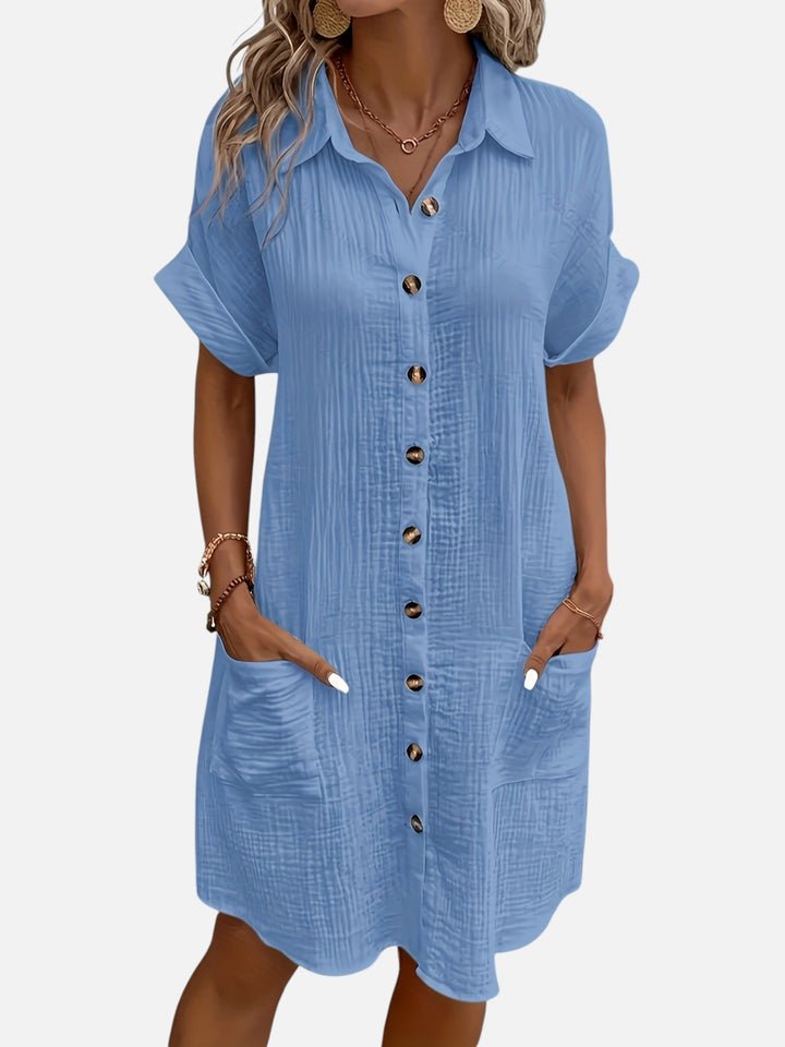 Women’s Cotton Midi Dress Button Front Comfortable Everyday Wear