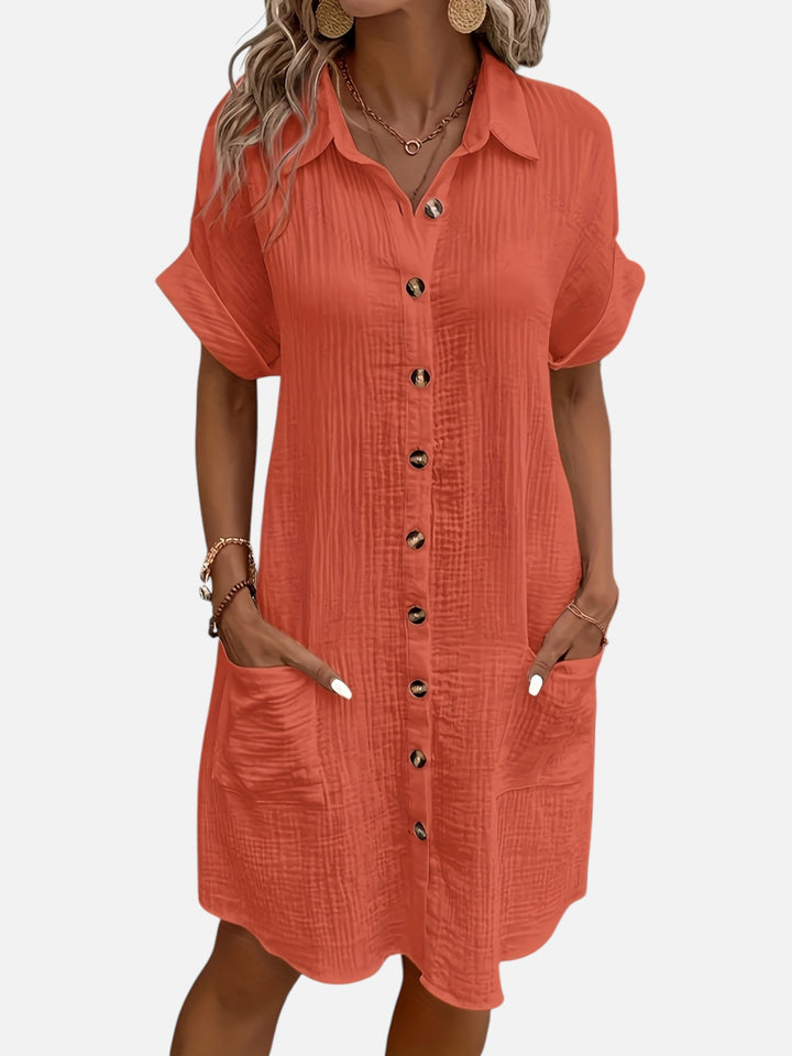 Women’s Cotton Midi Dress Button Front Comfortable Everyday Wear
