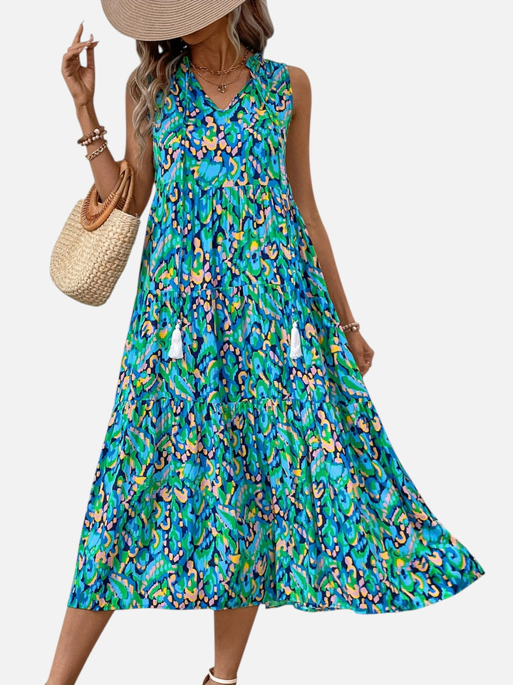 women's boho maxi dress sleeveless summer vacation outfit printed