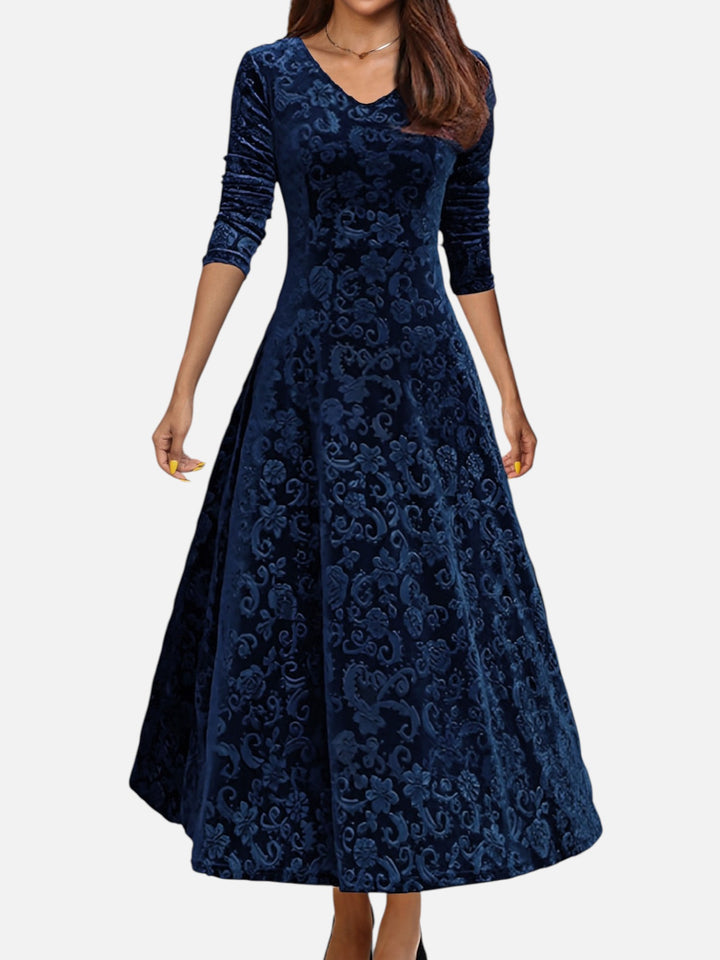 Women's Velvet Maxi Dress Formal Long Sleeve Evening Outfit