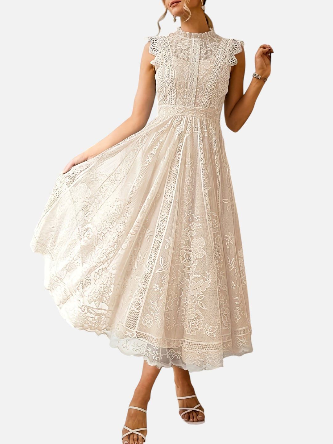 Women’s Lace Maxi Dress Wedding Guest Elegant Flared Fit