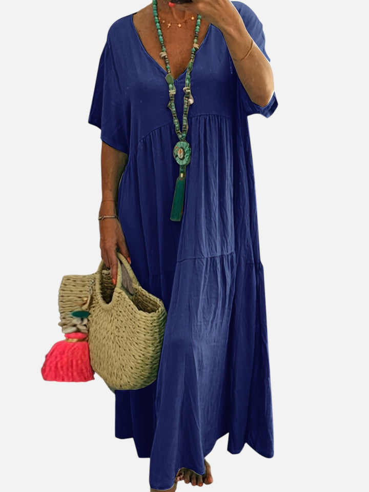 Plus Size Women’s Summer Dress A-Line Pleated Short Sleeve