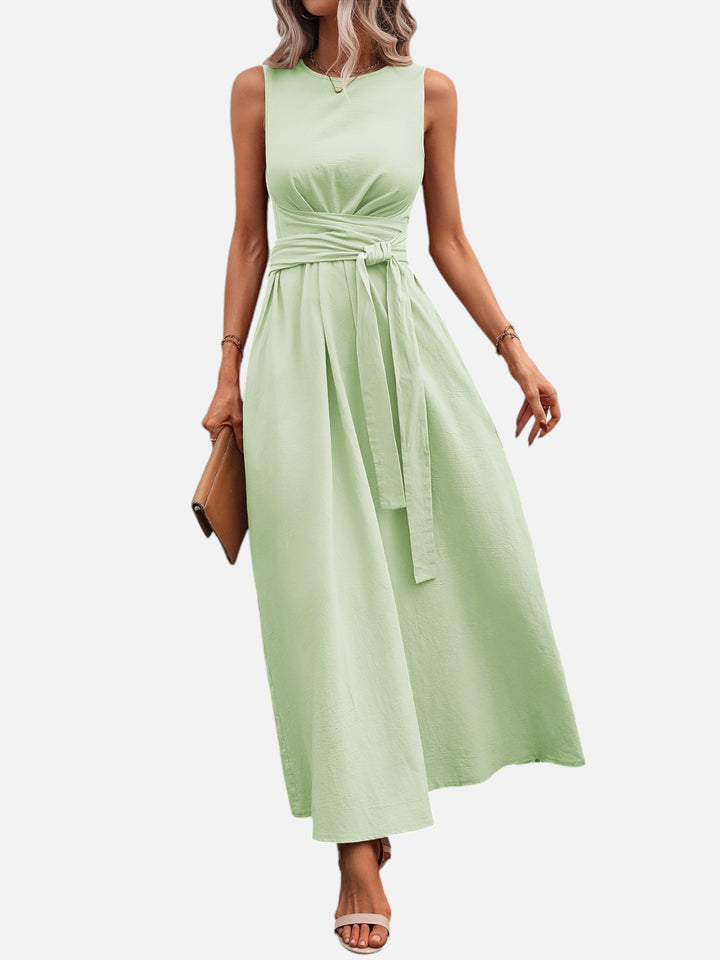 Sleeveless dress for women bow waist casual summer outfit