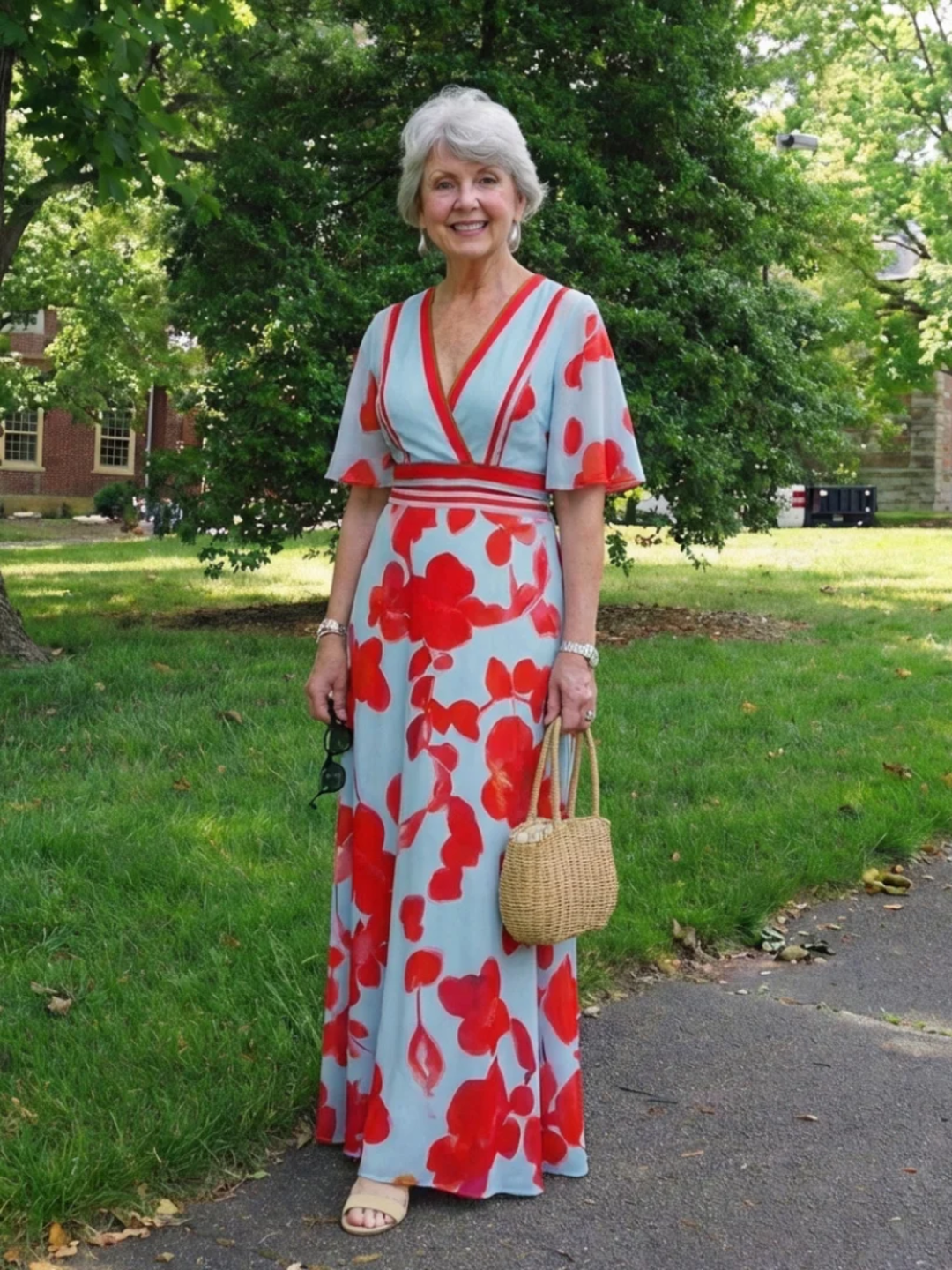 Women's Floral Maxi Dress Elegant V-Neck Short Sleeve Event Wear